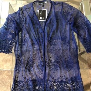NWT BEAUTIFUL NAVY JACKET Sheer Lace Crochet Boho